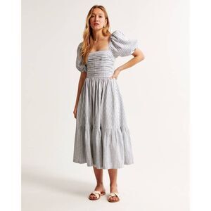 Abercrombie & Fitch Striped Midi Dress - Blue and White